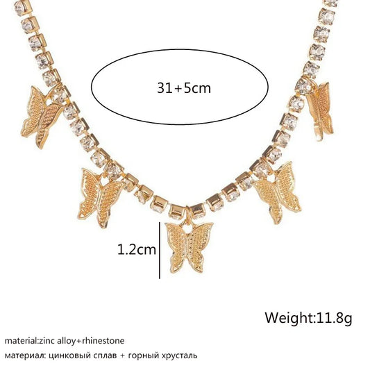 Crystal Butterfly Pendants Women Chokers Personality Gold Color Hollow Chain Choker Necklaces for Ladies Punk Collar jewellery
