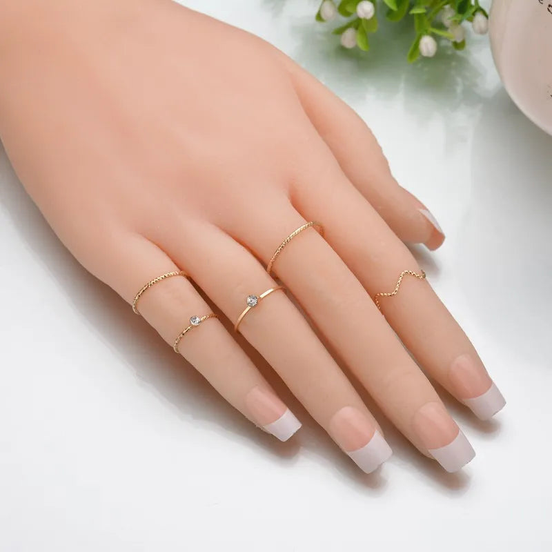 South Korea's New Wave Five-piece Suit Personality Fashion Simple Inlaid Zircon Fine Index Finger Joint Ring Tail Female Jewelry