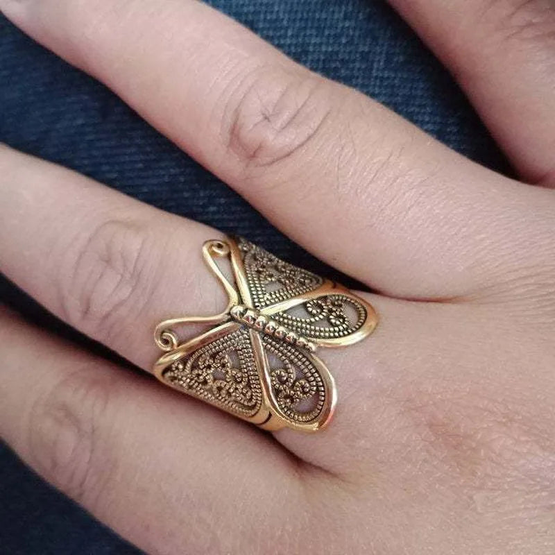 Wrap Style Butterfly Gold/Silver Tone Filigree Band Rings Large Jewelry for Women Vintage Animal Accessories Кольцо