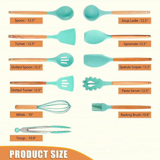 LMETJMA Silicone Cooking Utensils Set - 446°F Heat Resistant Kitchen Utensils Set Turner Tongs Spatula Spoon Brush Whisk JT888