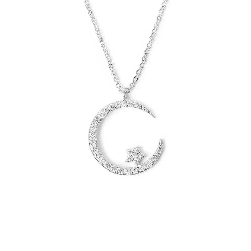 Shiny Star Moon Pendant Necklace, Women's Sparkling Exquisite Clavicle Chain, Unique Design Luxury Jewelry Gift for Girlfriend