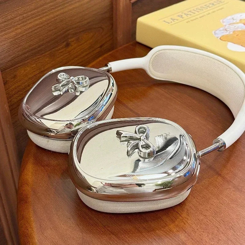 INS Fashion Pink 3D Bow Headphone Earphone Case For Apple Airpods Max2 Electroplated Headphones Protective Case For Airpods Max