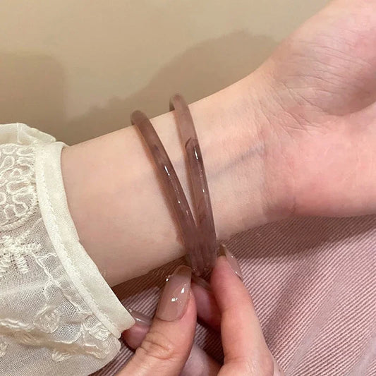 2PCS Imitation Natural Jade Solid Color Jingle Bangles Vintage Palace Simple Glass Bracelet Chinese Style Ancient Jewelry Gifts