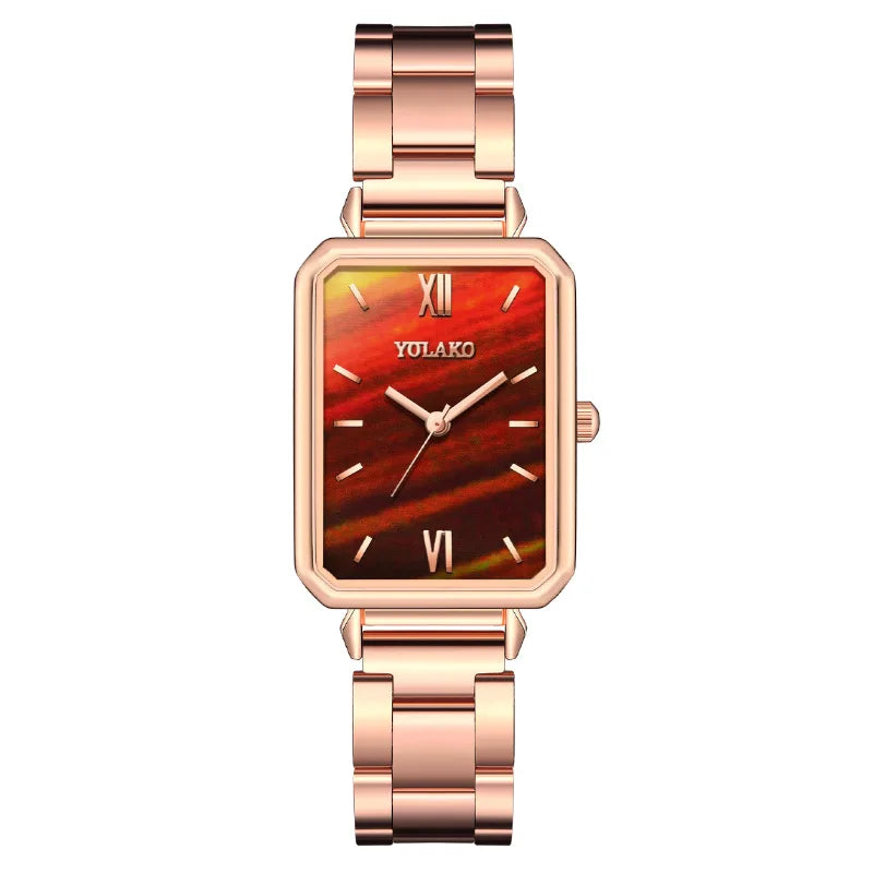 Women's Fashion Square Green Classic Wrist Retro Small Wristwatch Casual Quartz Watch For Lady