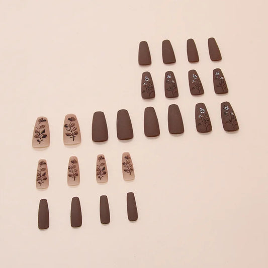 Caramel Flower 24 Pcs Press on Nails Pink Gradient Fake Nails Glossy Artificial Finger Manicure Reusable False Nails for Women