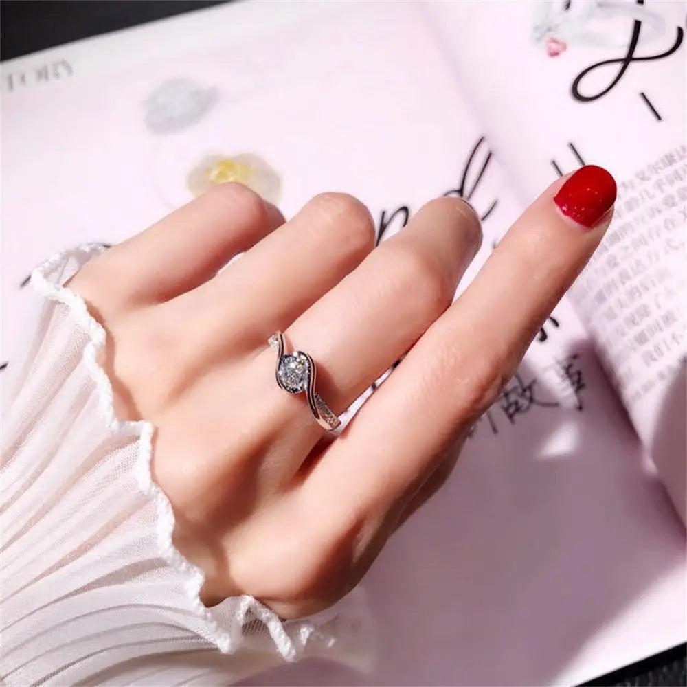 Sparkling Alloy Silver Rings Women Shinning White Sapphire Wedding Ring Cubic Zirconia Jewelry Gifts Size 6-10 Elegant