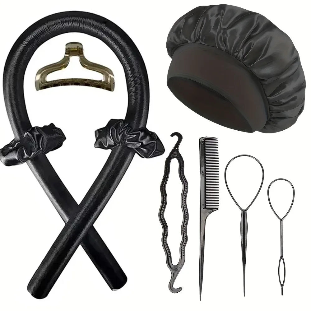 Heatless Curling Rods Flower Bud Braiding Night Cap No-Heat Curling Iron Set Hair Roller Set Soft Headband Hair Styling Tools