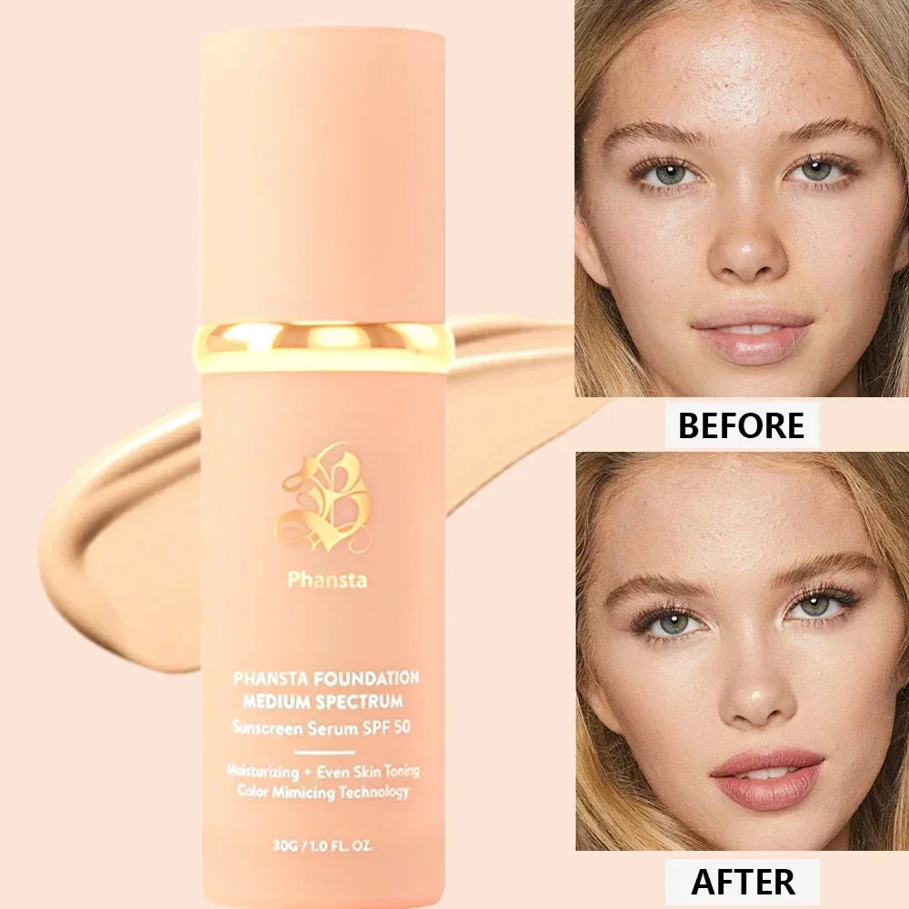 4-in-1 Foundation Liquid SPF 50+ Full Coverage Concealer Long-Lasting Waterproof Professional Conceal Dark Circle Face Makeup