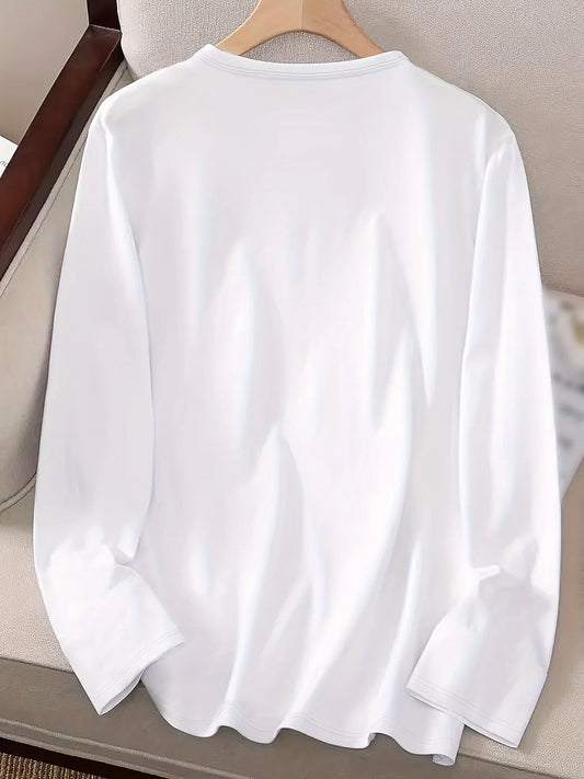 Heart Love Print Crew Neck T shirt Casual Autumn winter top women's long sleeved T-shirt loose comfortable black white