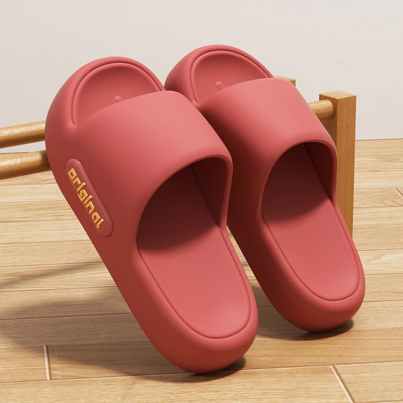 Thick Platform Pillow Slippers Women 2025 Summer Soft Sole Eva Cloud Slippers Woman Letter Print Non Slip Indoor House Shoes