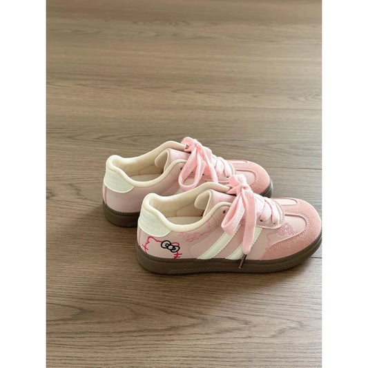 Hello Kitty Sneakers Board Shoes Cute Cozy Y2K Style Pink Thick Soled German Training Embroidery Casual Retro Girls Niche Design