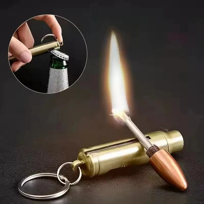 New Gold Bar Design Metal Pendant Lighter Open Flame Smoking Accessory for Outdoor Adventure Small Portable Lighting Tool