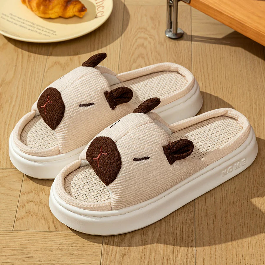 Cute Cartoon Flax Summer Women's Indoor Slippers Bedroom Soft Thick Sole Anti slip and odor proof Fashion Leisure Home Shoes