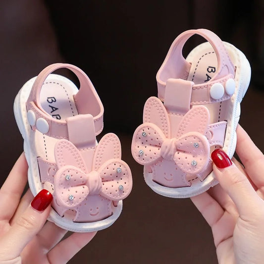 Inner Length 10.5-12cm Toddler Girl Summer Bowknot Sandals Pvc Anti-Slip Soft Sole Crib Prewalker Sandals For Kids Girls