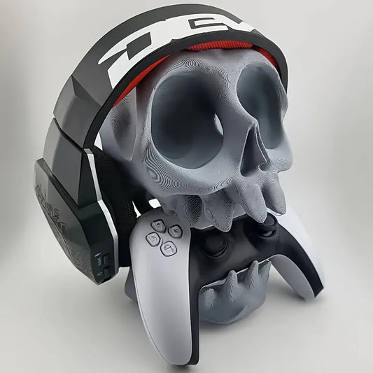 3D Printed Gaming Headset Stand, Skull-Shaped Gaming Desk Organizer, Compatible with Ps5/Ps4 Game Controller Stand, Made of Plastic, Ideal Desktop Organizer for Gamers and Tech Enthusiasts, Controller and Headset Stand, Space