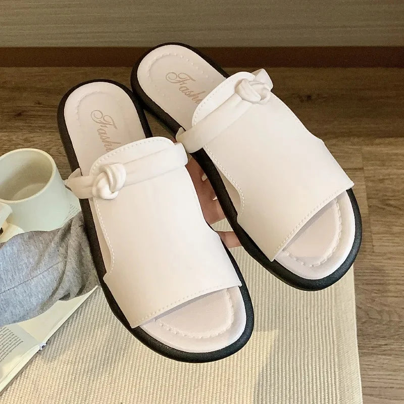 Women's Summer Outdoor Soft Bottom Flat Sandals Anti-Slip PVC Material Home Use Fashionable Slippers Korean Style Student Sandal