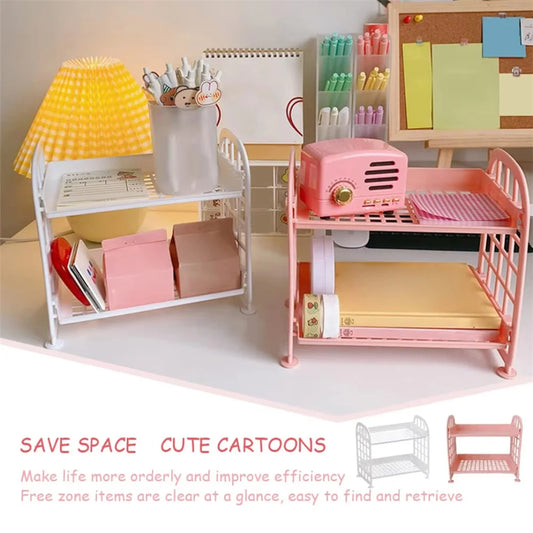 Desktop Storage Rack Organizer Shelf Folding Plastic Storage Rack Sundries Cosmetics Stationery Rack For Home Office Dormitory