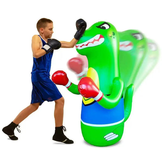 Inflatable boxing tumbler green Tyrannosaurus rex children's anger sports props boxing cover water spray toy dinosaur column