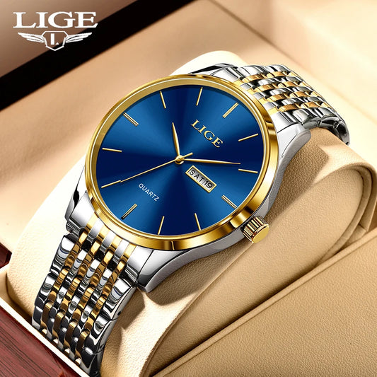 LIGE Top Brand Quartz Watches For Men Fashion Business Luxury Mens Watch Waterproof Date Steel Strap Wristwatches Reloj Hombre