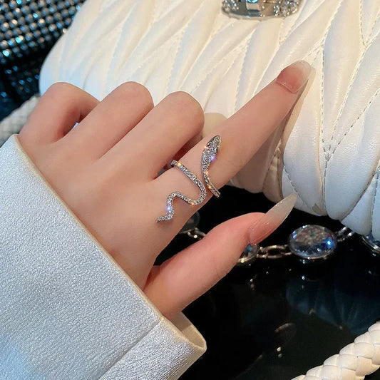 Y2k Irregular Open Rings Crystal Heart Bow Snake Finger Rings for Women Girls Kpop Sweet Trendy Aesthetic Jewelry Gift Wholesale