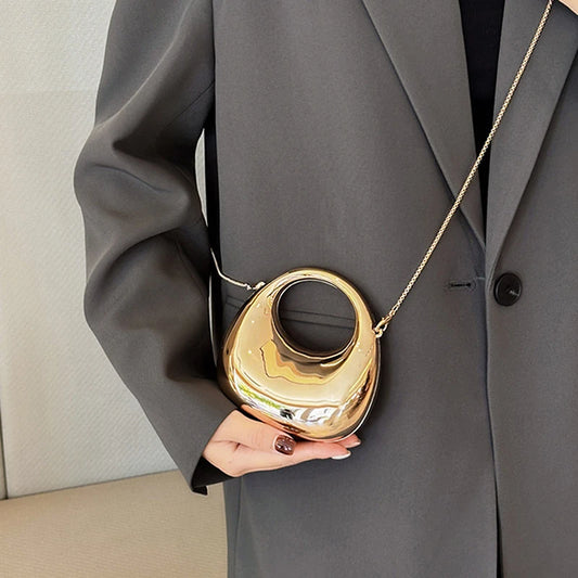 Z. Women's Chain Crossbody Bag Small Purse Acrylic Metallic Luster Half Moon Party Banquet Women's Bag Luxury Handbag