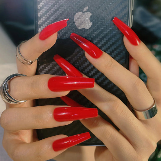 24pcs Wine Red False Nails Mid-length Round Head Vintage Fashion Artificial Nail Press On Cool Girls Fake Nail Art Decoration