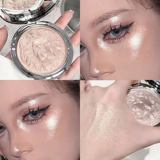 Three-Color Lion Facial Contour Highlighter Powder Makeup Palette Pearl White Shimmer Atmosphere Potato Puree Highlighter Plate