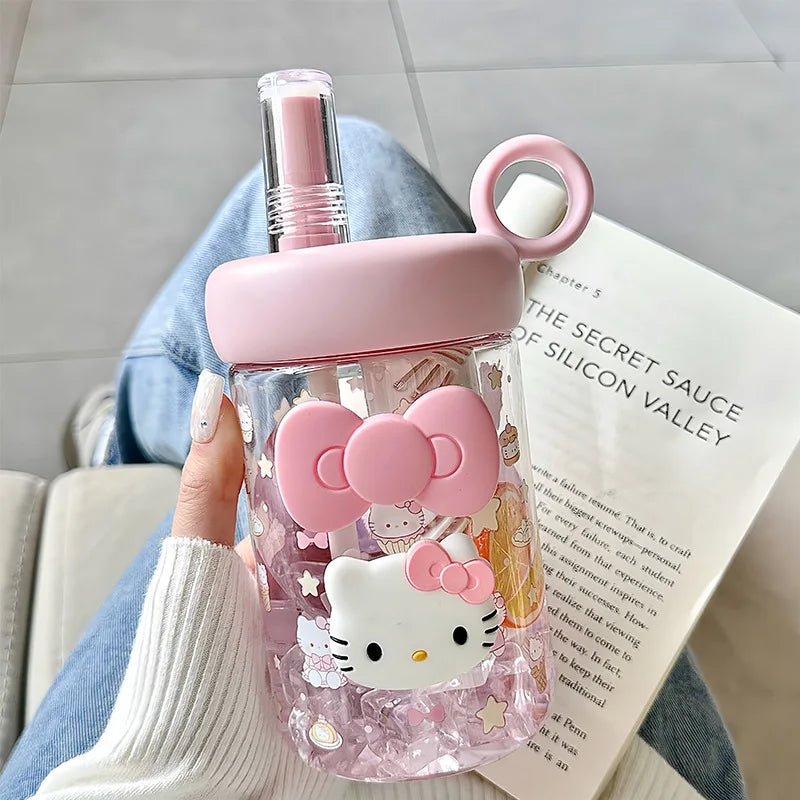Hello kitty cartoonsummergirls plastic cup cute high appearance straw large capacity student portable sports water cup wholesale