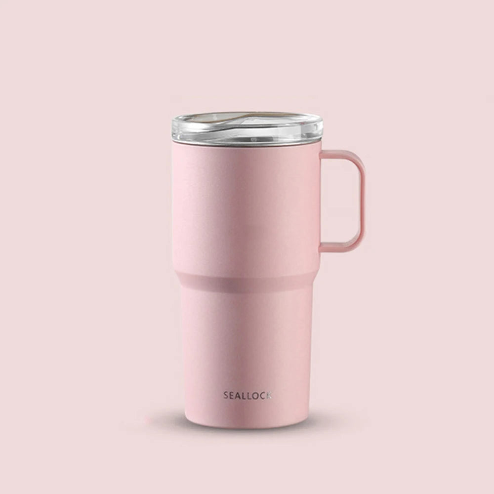 304 stainless steel water cup, coffee cup, tea cup with handle and lid, double-layer mug, car water cup, PP shell, birthday gift