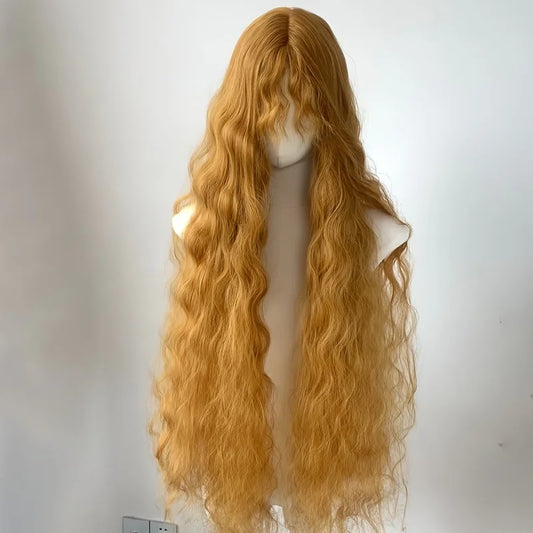 Golden Yellow Fluffy Wool Roll Mechanism Synthetic Wig | European and American Retro Lolita Super Long Hair Cover