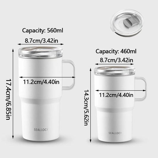 304 stainless steel water cup, coffee cup, tea cup with handle and lid, double-layer mug, car water cup, PP shell, birthday gift