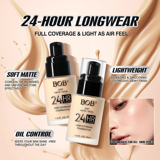 Misty Matte Liquid Foundation, Concealer, Long-lasting Makeup, Oil Control, No Powder Sticking, Moisturizing Foundation Cream