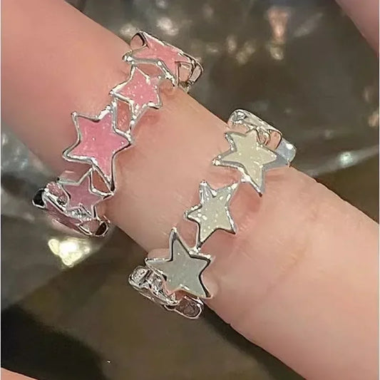 Y2k Irregular Pink Stars Rings Sweet Girls Cute Opening Adjustable Ring Korean Enamel Blue Star Paired Rings Aesthetics Jewelry
