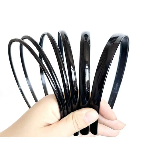 10 Black Plastic Narrow Thin Plain Hair band Headband 4-15mm With Teeth