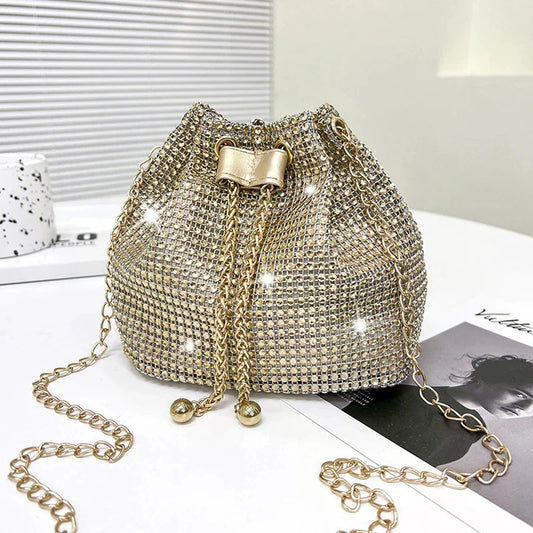 Sophisticated Rhinestone Bucket Bag; High Fashion Versatile Chain Shoulder Bag Designed For Women.