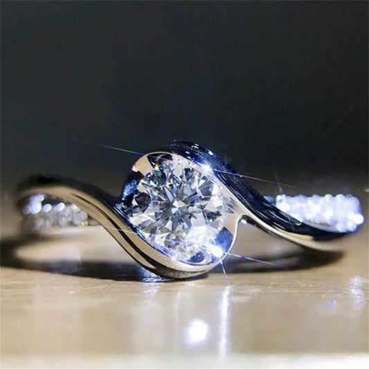 Sparkling Alloy Silver Rings Women Shinning White Sapphire Wedding Ring Cubic Zirconia Jewelry Gifts Size 6-10 Elegant