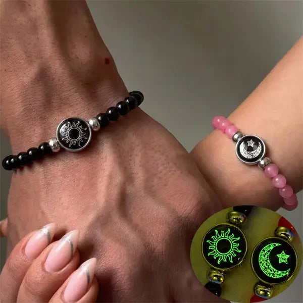 2 PCS/Set PU Leather Couple Bracelet For Women Lover Luminous Sun Moon Rope Charm Wristband Friendship Lover Party Jewelry Gifts
