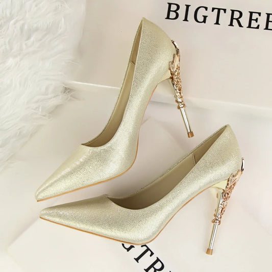 9219-2 Style Women Fashion Shoes Pure Color Leather High Heels Low Heels Medium Capsule Korean Style Spring Autumn
