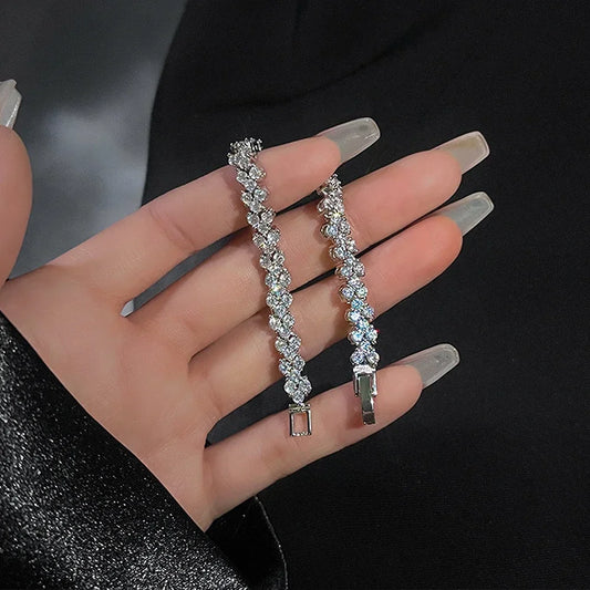 Charm Delicated Crystal Heart Tennis Bracelet for Women Rhinestone Paved Handmade Bracelet Wedding Anniversary Gift Jewelry