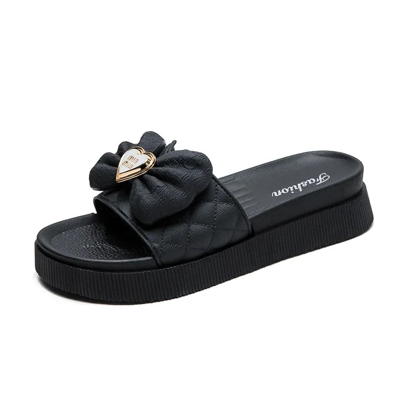 Summer Women Slippers Soft Outdoor Beach Sandals Home Love Bow Flip Flops Platform Non Slip Thick Sole Indoor Non Slip Slipper