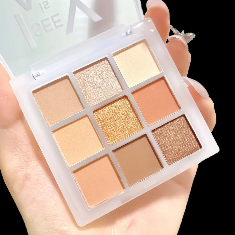 1Pc Nine-colors Eyeshadow Palettes Pearly Matte Glitter Eyeshadow Shiny Eye Shadow Long-lasting Eyes Make Up Butter Orange Brown
