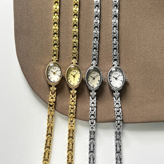 2025 NEW Vintage Silver Women's Watches GEDI Roman Numeral Display Oval Dial Woman's Quartz Wristwatch Clock Gift Accessories