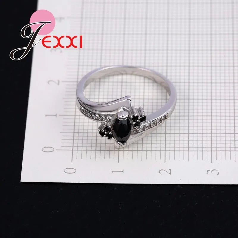 925 Sterling Silver Jewelry Black Agate White Zircon Stone Wedding Band Ring for Women Hot Selling Promise Bijoux