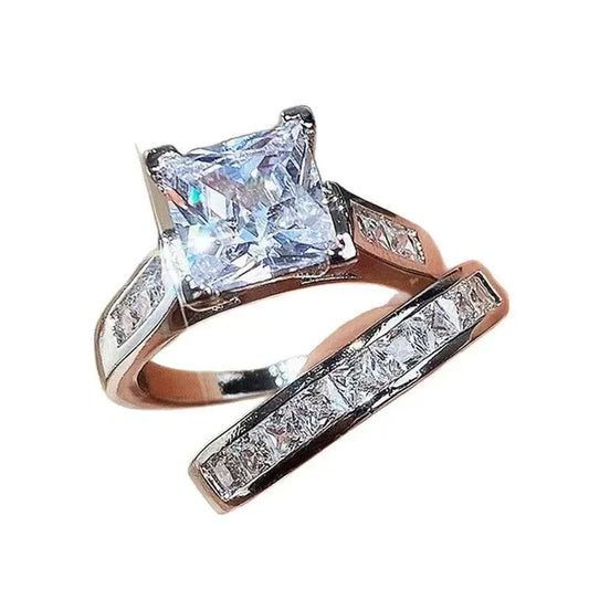 New fashionable two-piece ring set with slightly set zircon for women