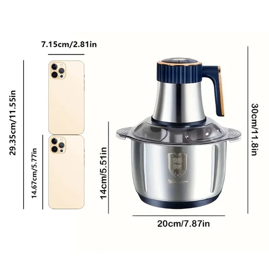 5L Stainless Steel Food Processor with 6-Blade System - Fast Meat Mincer & Vegetable Chopper, 5 Speeds(European Plug )