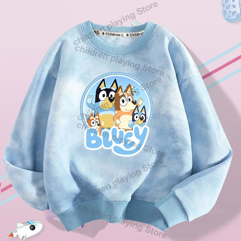 Blueyi Series Kid Pullover Sweatshirts Trendy Long Sleeves Top Bingo Autumn Winter Cartoon Child Clothes Birthday Christmas Gift