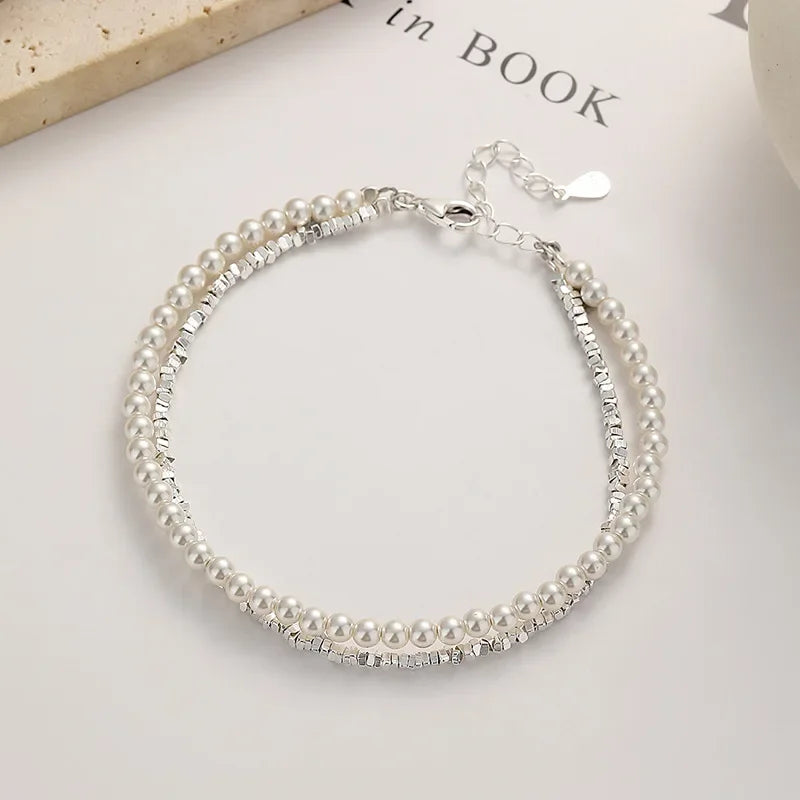 New 925 Sterling Silver Bracelet Pearls Knots Bracelet for Women Fashion Heart Pearls Bracelet Luxury Jewelry Accessories Gift