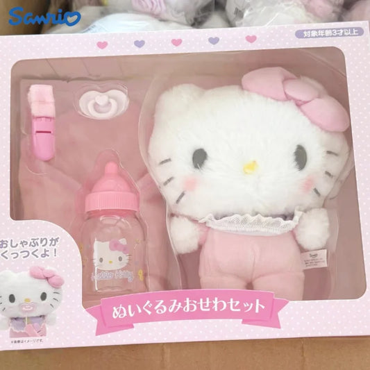 Sanrio Baby Care Play Set Box Kitty Kuromi Cinnamoroll With Bottle Feeding Diaper Changing Anime Figures Model Toys Girl Gift