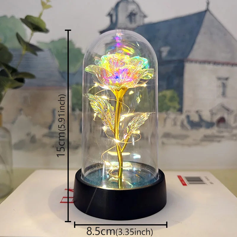 Valentines Day Gift for Girlfriend Eternal Rose LED Light Foil Flower In Glass Cover Mothers Day Wedding Favors Bridesmaid Gift
