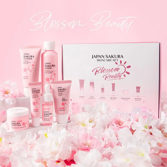 Sakura Skin Care Set Face Cream Serum Toner Facial Cleanser Sunscreen Eye Cream Face Skin Care Set Product Gift Daily Skin Care